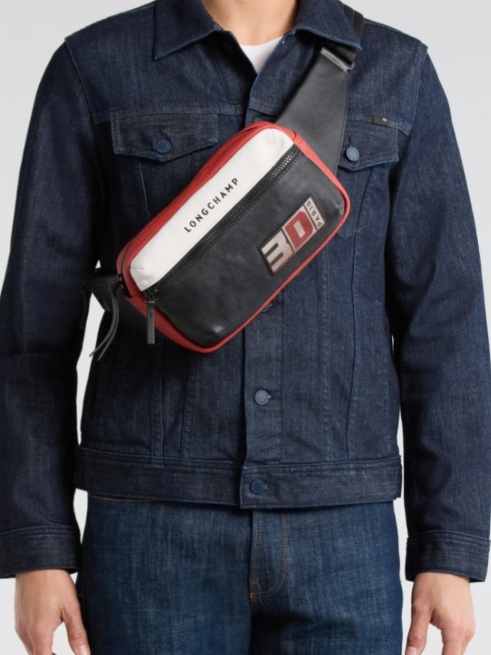 Longchamp Men's Black/White/Red Crossbody Belt Bag